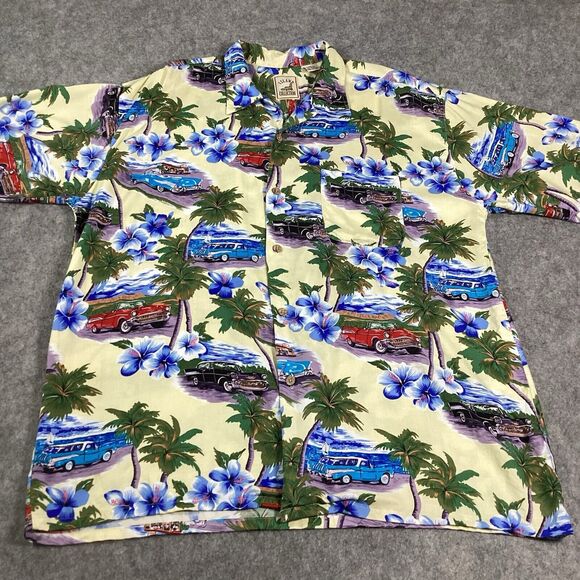 Vtg Island CollectionHawaiian Button Up Mens XL Classic Chevrolet Cars Floral - Picture 5 of 11